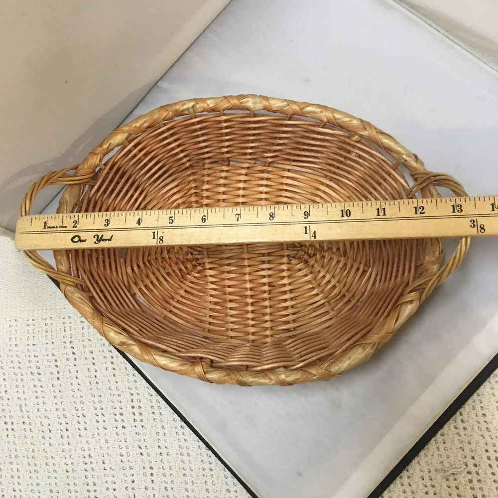 Wicker Oval Serving Basket Tray Unisex Medium Tan Woven Boho Decor Dual Handles